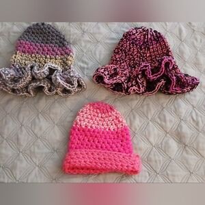 3pc COLORFUL Handmade Crochet Hats Set #9